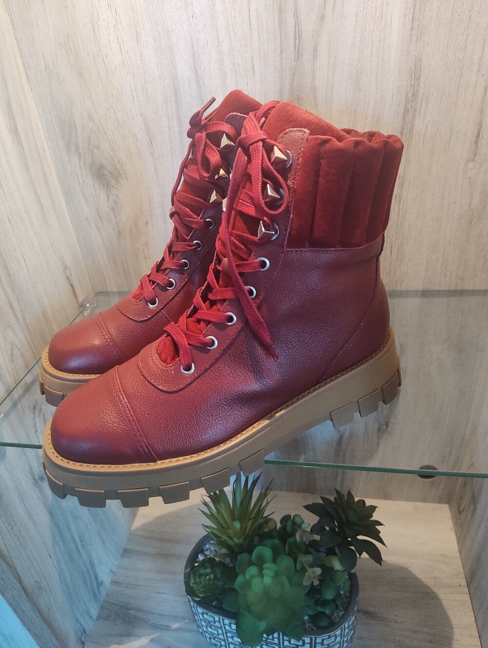 Schutz Leather Lace Up Hiker Boots - Sutton SZ 8B New In Box